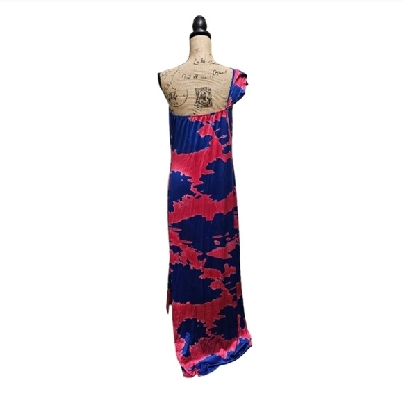 Asymmetrical Sundress Blue & Pink One Shoulder Ruffled - Picture 7 of 12
